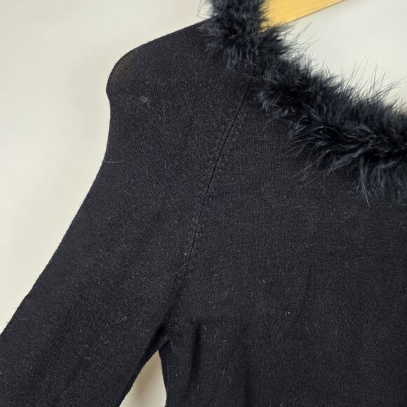 BCBGMAXAZRIA Womens Sweater Size Small Black Faux Fur Collar Long Sleeve Top - Picture 3 of 14